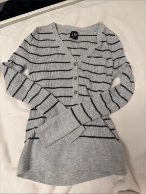 GAP Light Gray and Black Striped Ribbed Henley